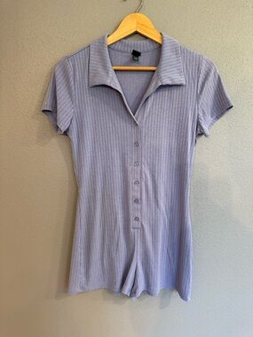 Ribbed Button Front Romper in Light Lavender